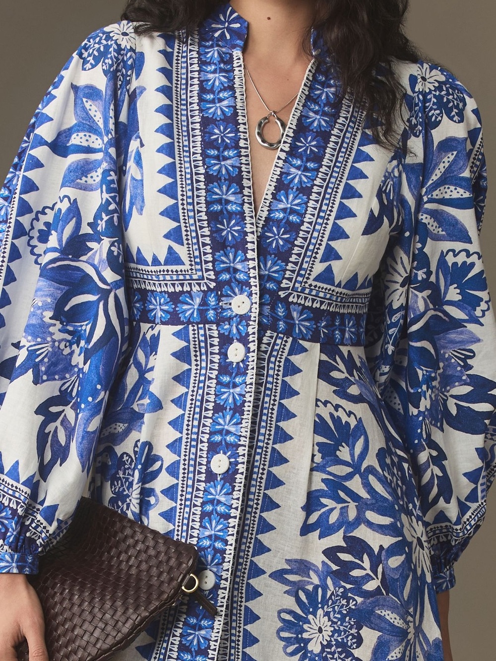 Farm Rio Tapestry Linen Maxi Dress Blue White Floral size Small - Picture 4 of 4